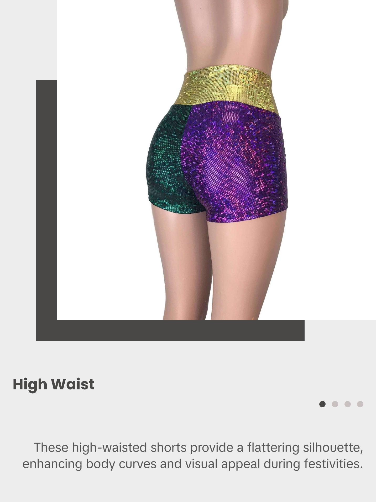 High Waisted Mardi Gras Booty Shorts - Holographic