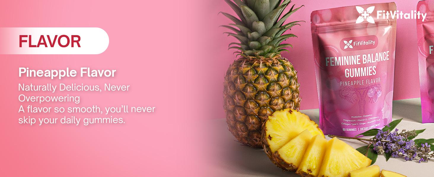 Premium 60 Feminine Balance Gummies – Vaginal Probiotics & Support Digestive Health – Probiotics, Collagen Type II, Chasteberry, Vitamin D & Magnesium – Gluten-Free, Natural Pineapple Flavor, Vegan