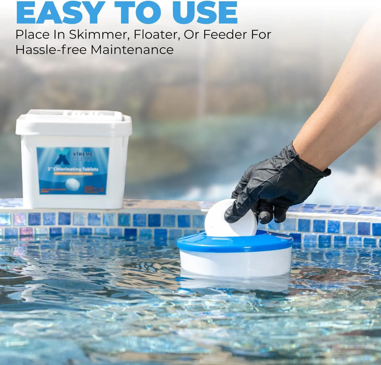 Xtremeclear 3" Swimming Pool Chlorine Tablets Bucket Pack, 99% Pure Tri-Chlor Pro-Grade Slow-Dissolving Sanitizer, 5 lbs Pool Sanitizing Solution