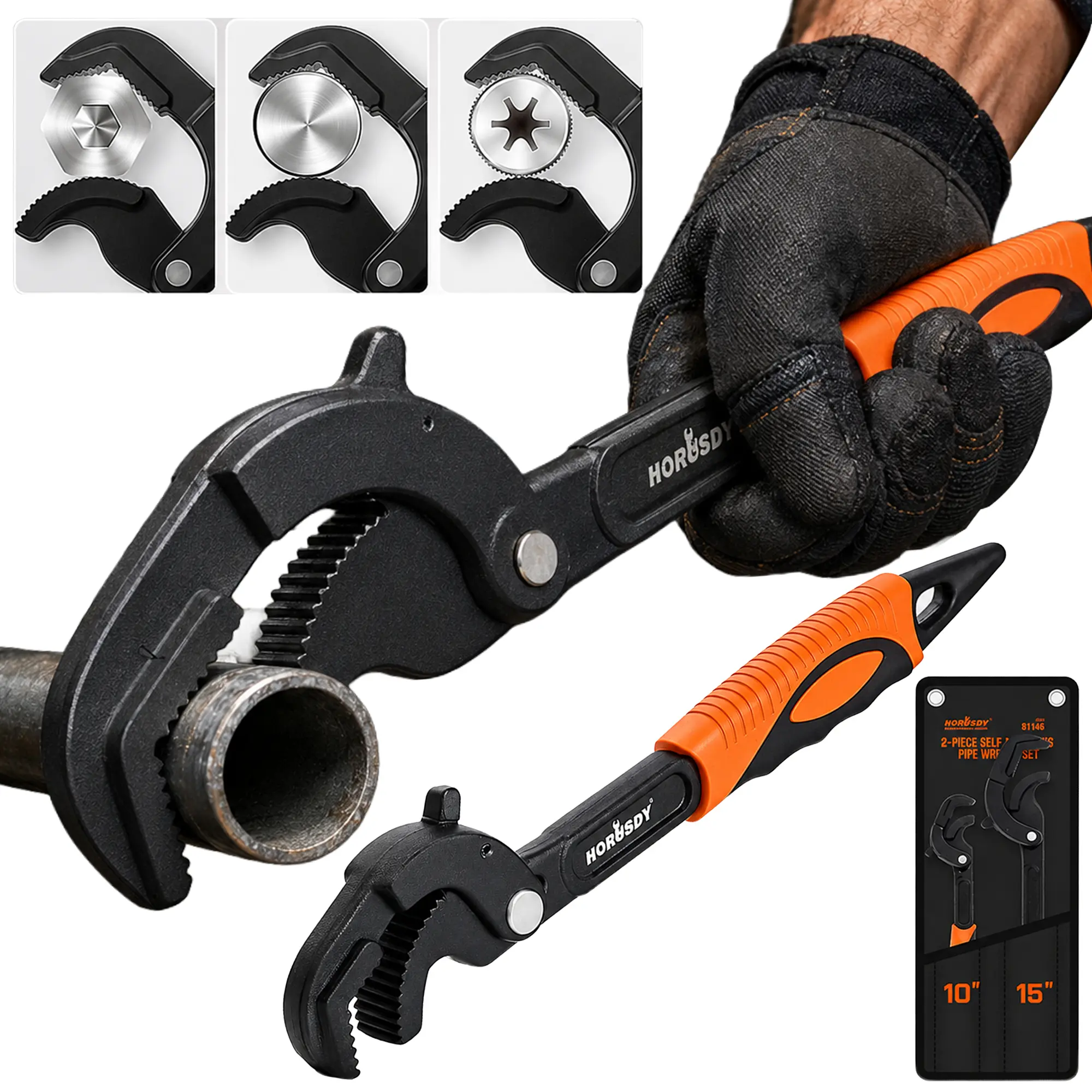 Heavy Duty Pipe Wrench Set, 10” and 15” Self-Adjusting Pipe Wrenches for Plumbing and HVAC, 2-Piece Pipe Vise Tool Kit for Standard and Irregular Nuts, Pipes, Fixtures #fathersdaygift
