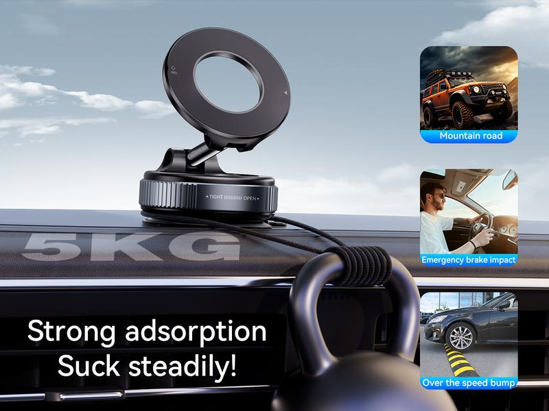 Upgraded Vacuum Magnetic Phone Holder, 360°  Adjustable Dashboard Stand,  Phone Mount for Car/Gym/Mirror, Compatible with iPhone & Android