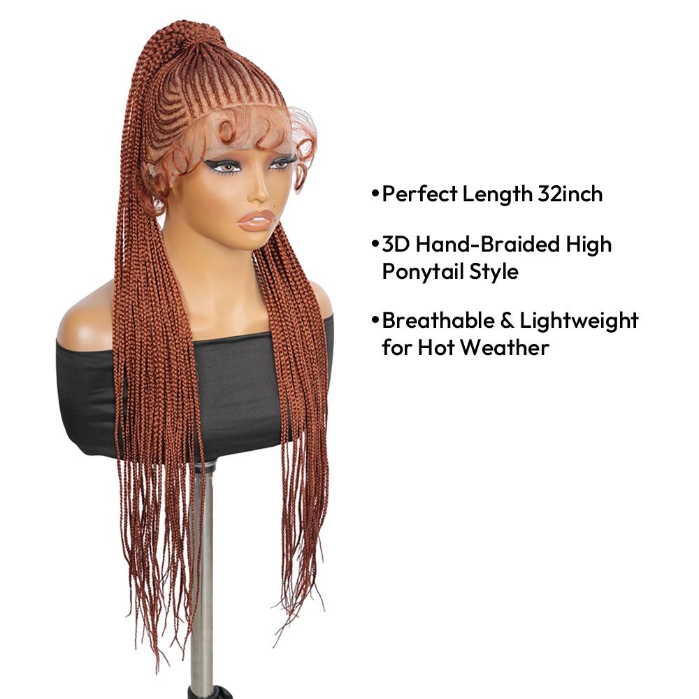 #350 Red Copper Braided Wig | 32” Full Lace Ponytail Wig for Women | Bold Synthetic Hairstyle | SuperNova #350 Red Copper Braided Wig | 32” Full Lace Ponytail Wig for Women | Bold Synthetic Hairstyle | SuperNova