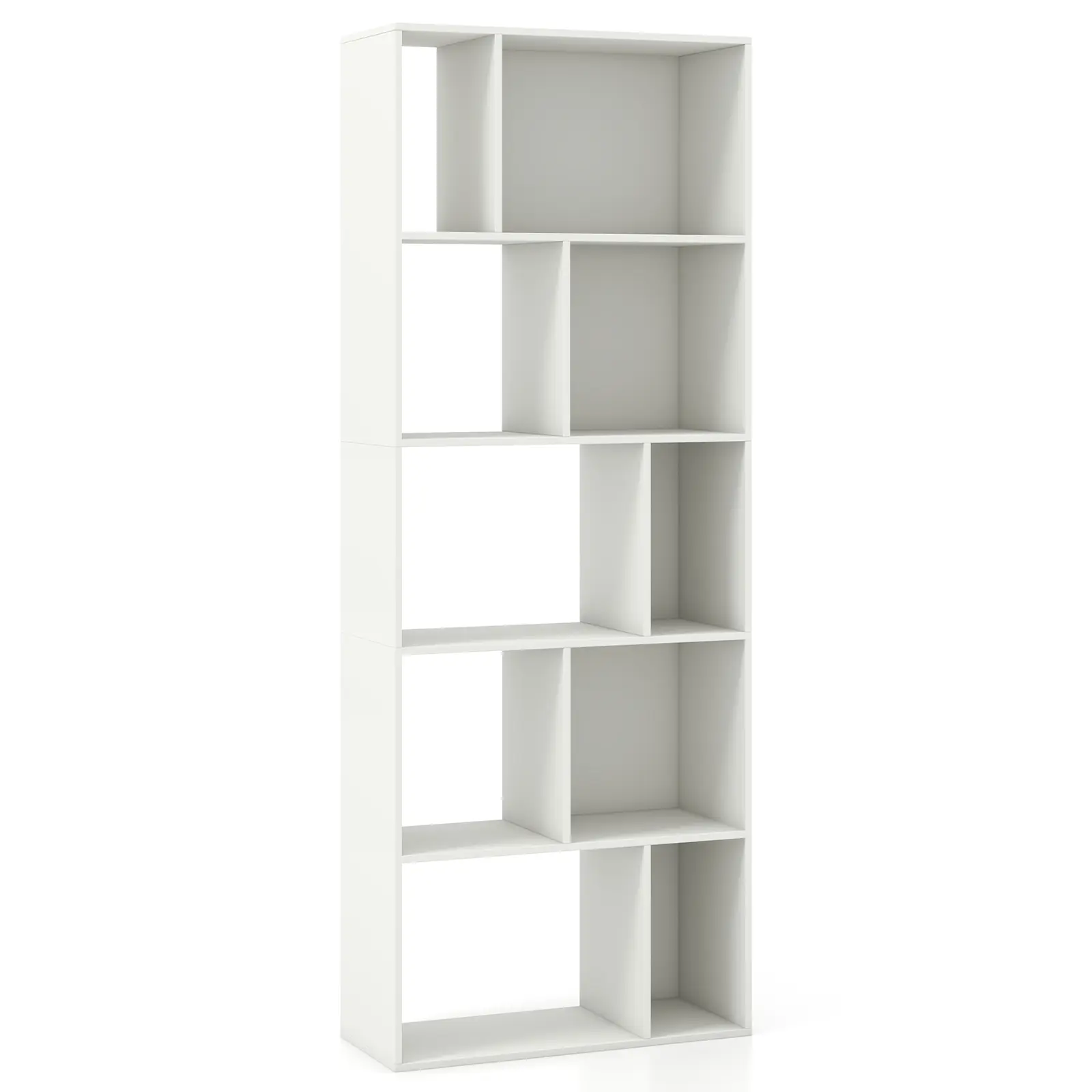 COSTWAY - 63 Inch 5-Tier Geometric 10-Cube Bookshelf Tall Bookcase-White