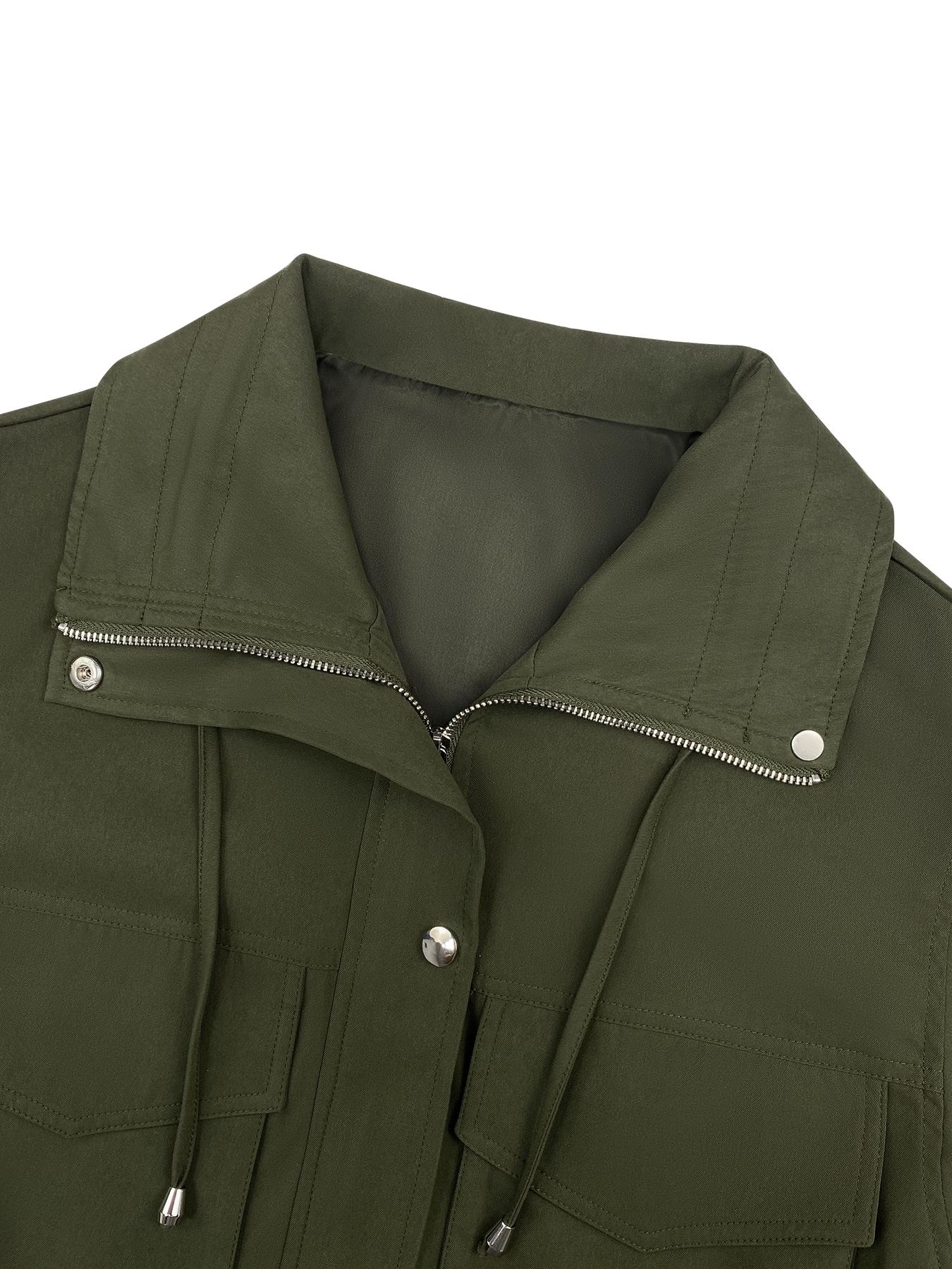 ASWULK Women's Cropped Jacket Zip Up Lightweight Oversized Utility Coat with Pockets for Spring and Fall Wear Adjustable Drawstring Snap Button Zipper