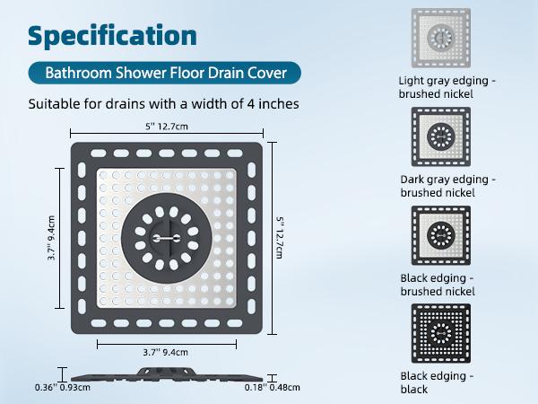 Hibbent Upgraded Shower Drain Hair Catcher, Shower Drain Cover for Bathroom Floor 4" Drain, Anti-Clogging Bathtub Drain Strainer, Stainless Steel Kitchen Sink Drain Strainer with Handle, Dark Grey