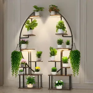 Indoor Plant Stand With Grow Lights, 65.5-Inch Tall 7-Tier Lighted Shelf, 2-Pack Metal Corner Plant Holders, Three Timer Settings and Ten Brightness Levels, Half-Moon Shaped Flower Display Rack for Living Room