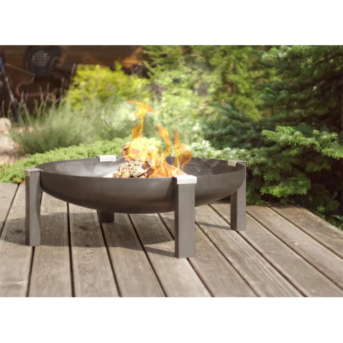 Curonian 79TILSIT Contemporary Single Unit Weather Resistant Metal Rusting Steel Wood-Burning Outdoor Fire Pit, 13.8x31 in. Open Flame Backyard Patio Heat Solution