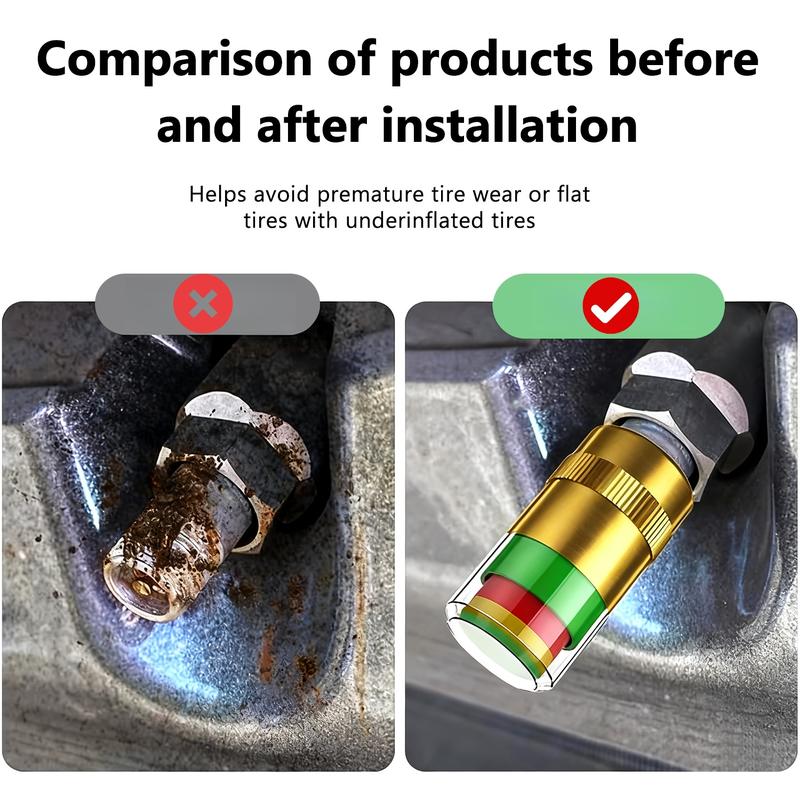 DABATR 4PCS Car Auto Tire Pressure Monitor Valve, Car Pressure Monitor Valve Stem, Tire Pressure Monitor Valve Stem Cap for Medium-Sized, Small, Motorbikes, Bicycles