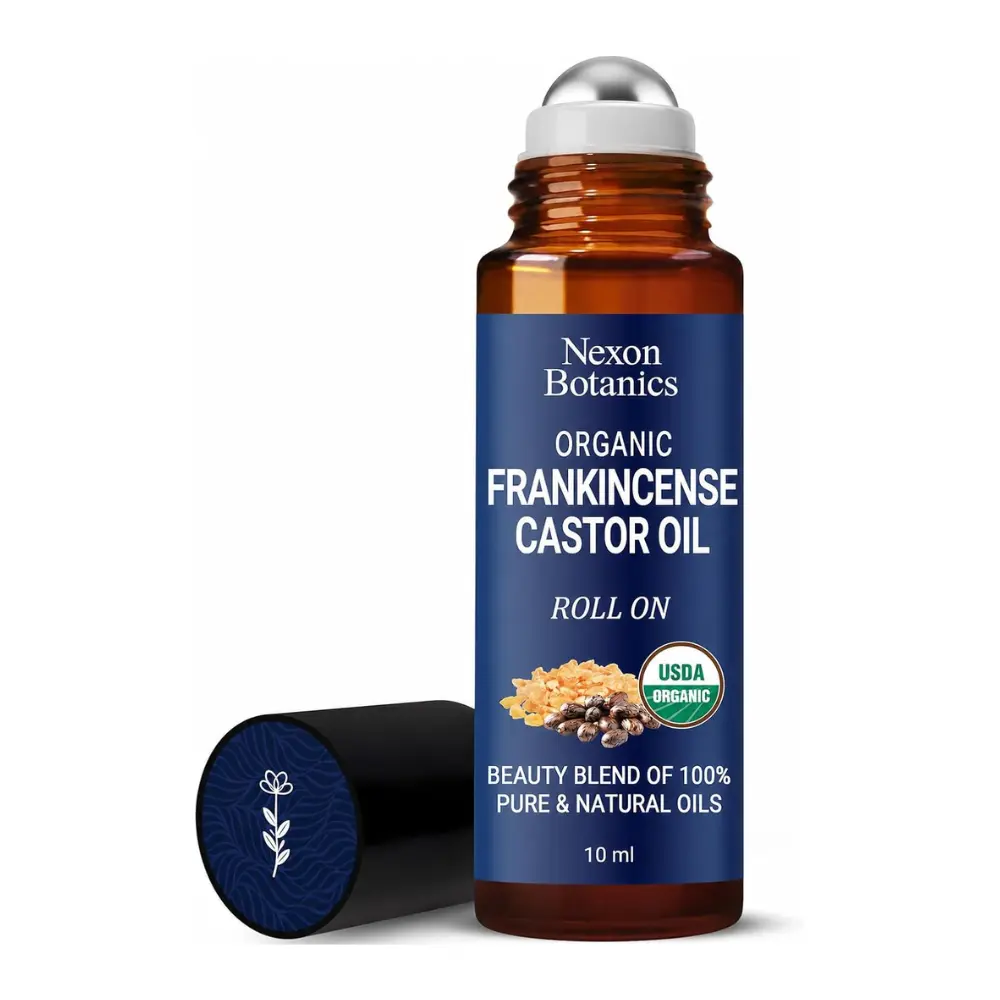 Nexon Botanics Organic Frankincense & Castor Essential Oil Roll-On, Natural Aromatherapy Body & Massage Oil for Beauty & Personal Care