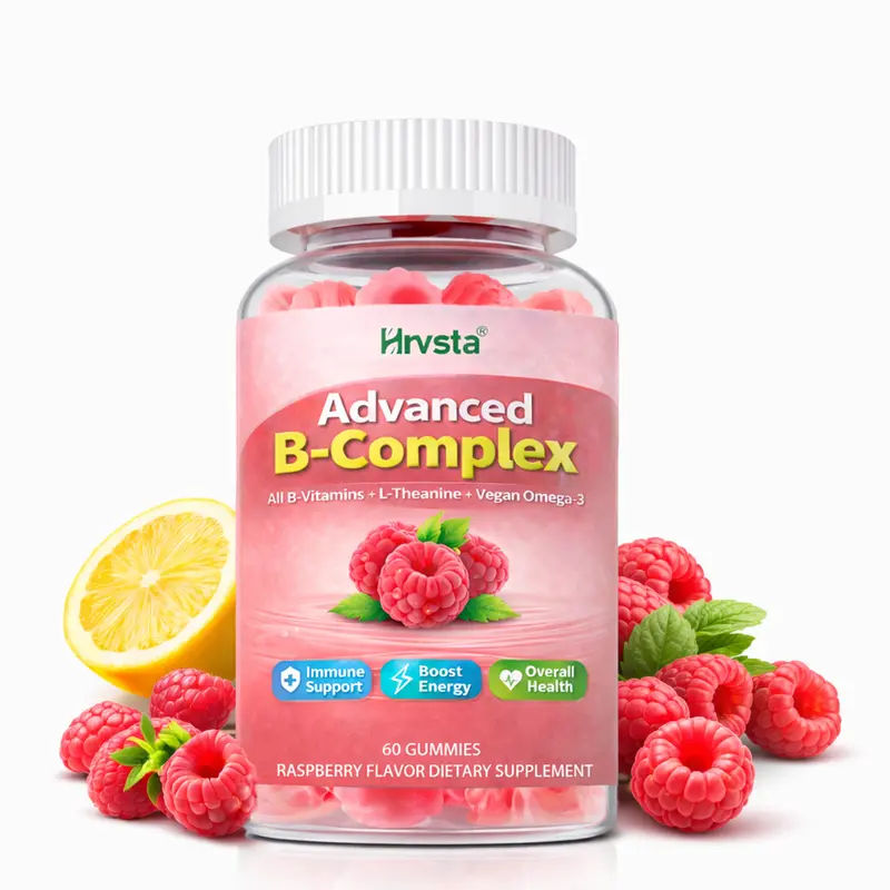 Organic Methylated Vitamin B Gummies: A natural complex supplement containing vitamins B1, B2, B3, B5, B6, B7, B9, and B12, as well as vitamin D3, zinc, magnesium, ashwagandha, and Omega-3 fatty acids.