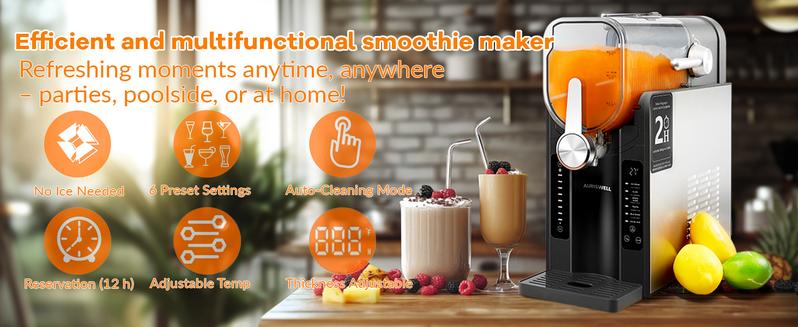 Slushie Machine 54oz Capacity With 6 Preset Settings: ICE CREAM, SLUSH, SPIKED SLUSH, Frappe, MILKSHAKE, AND CHILLED JUICE. Auto-Clean, Intelligent Interface With Digital Display And Stainless Steel