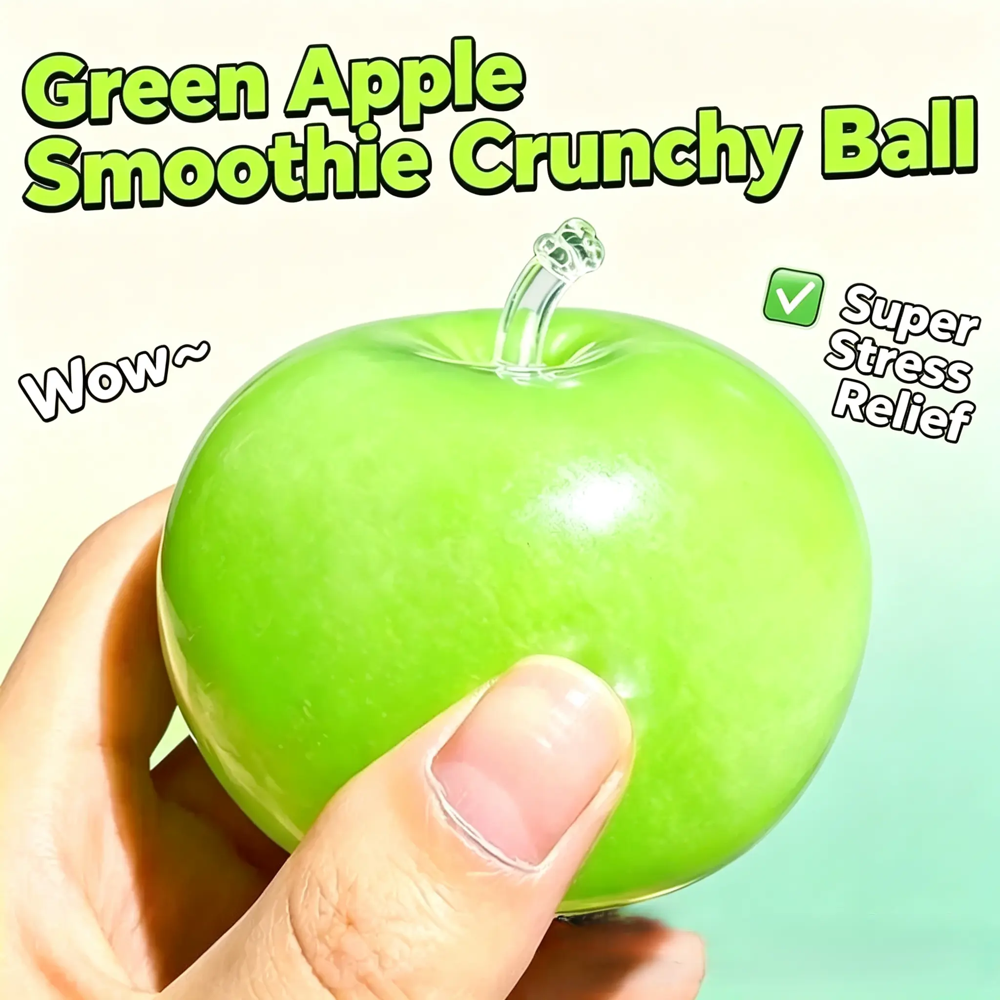 cute Green Apple Slushie Stress Ball,  Squishy Sensory Fidget Toy, Moldable Non-Bounce Squeeze Ball for Stress Relief, Hand Exercise & Grip Strength Training
