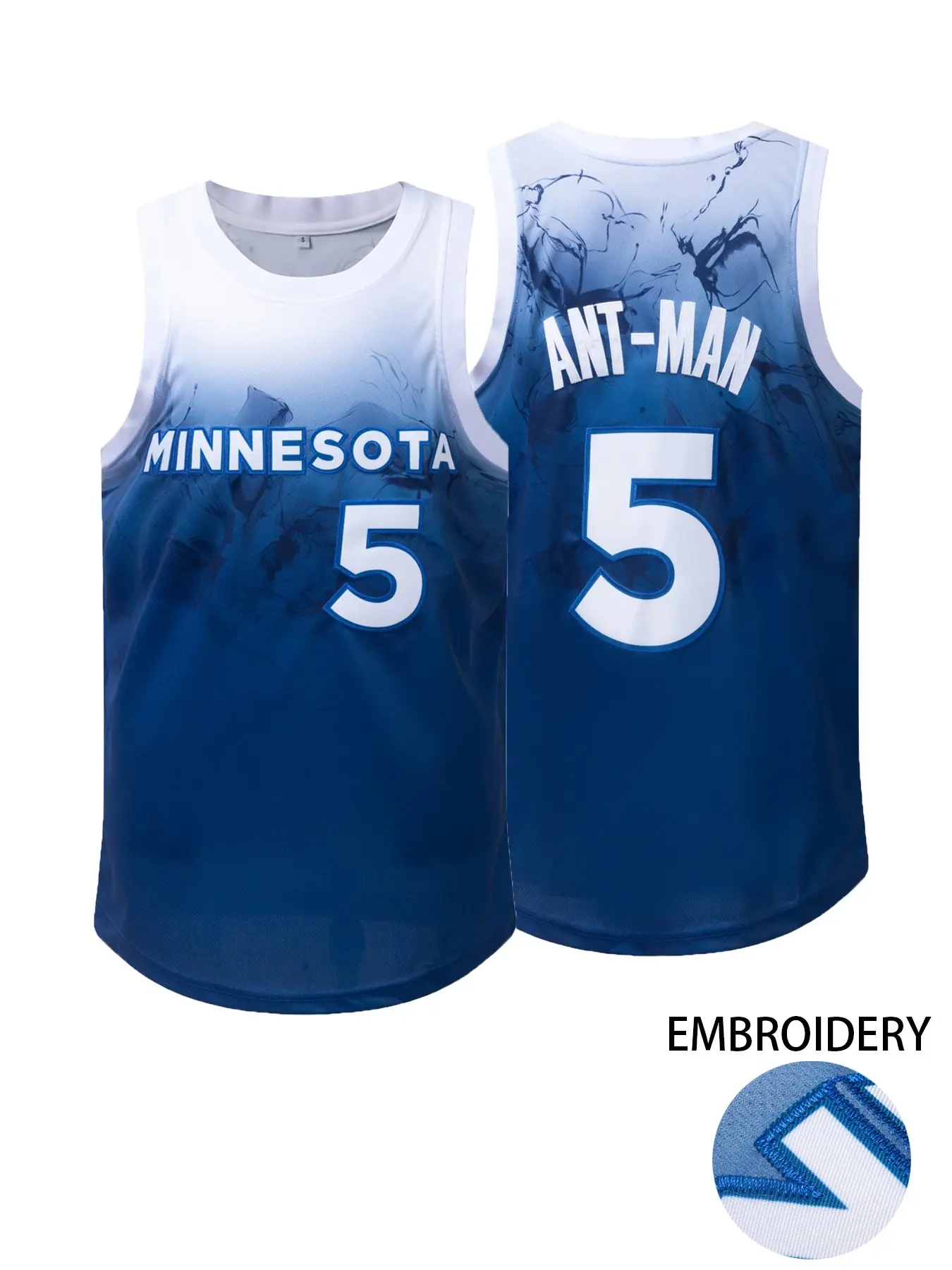 Minnesota 5 Embroidered Basketball Jersey for Men Women, Unisex Gradient Design Sports Shirt, Breathable Comfortable Retro Top, Casual Sports Top for Game Day, Daily Wear, Party, S-XXXL