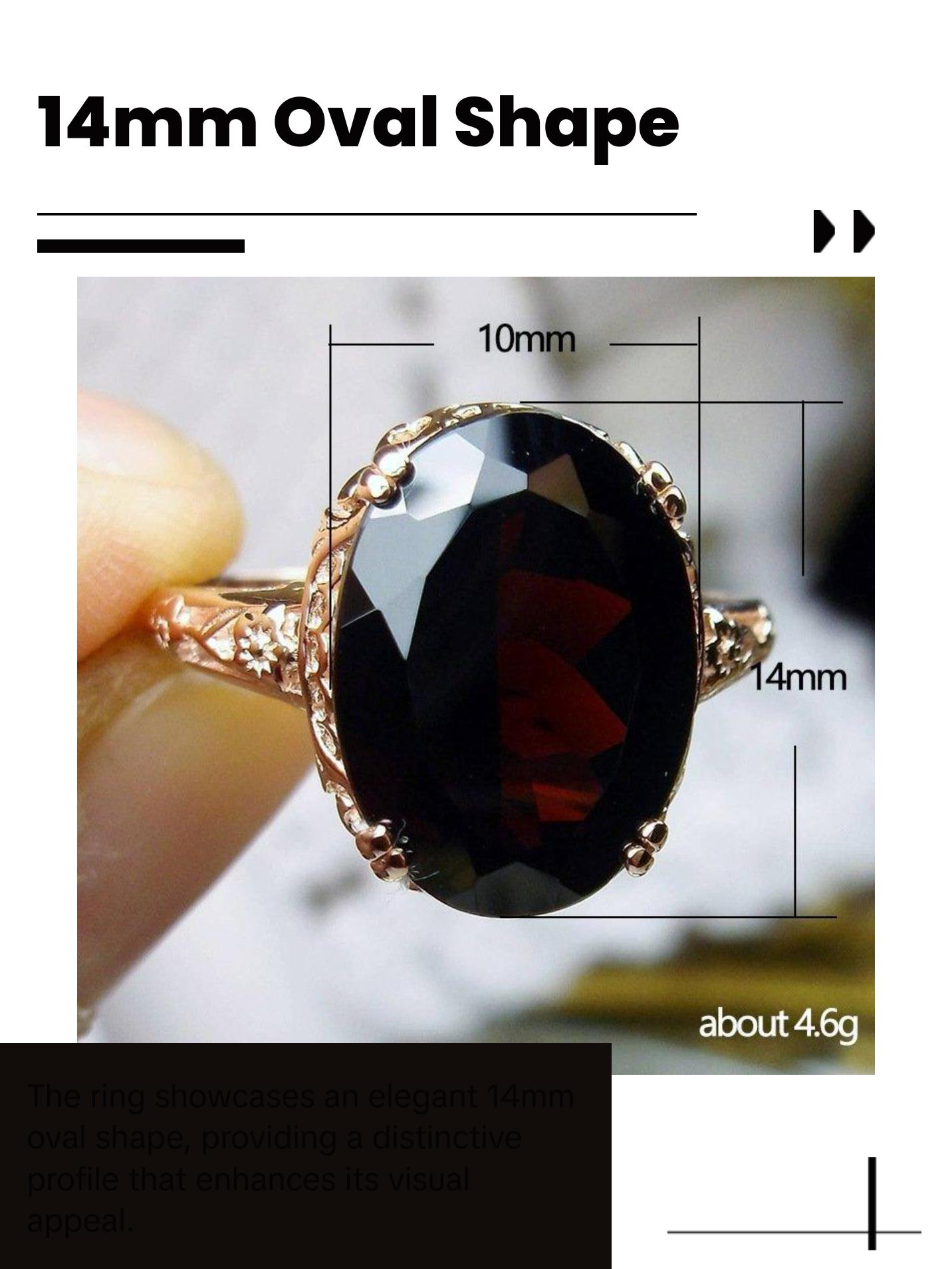 Sterling Silver 14mm Oval Red Garnet Rose Gold Ring Artificial Gemstone Adjustable Ring
