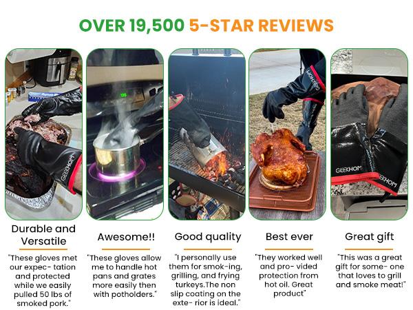 GEEKHOM All in One 932°F Heat Resistant Gloves for Grill BBQ 14" Waterproof Long Sleeve Pit Grill Gloves for Fryer Baking Oven Smoker Fireproof Oil Resistant Neoprene Coating for Yard Work, Great Stocking Stuffers for Men