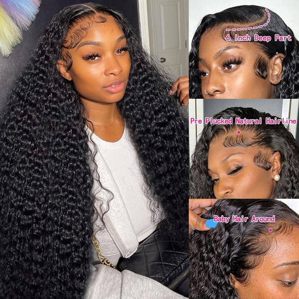 32 34 Inch Deep Wave Lace Front Wigs Human Hair Pre Plucked 13x6 Deep Wave HD Lace Frontal Wigs Human Hair Curly Wigs for Women 180% Density Deep Curly Wigs With Baby Hair