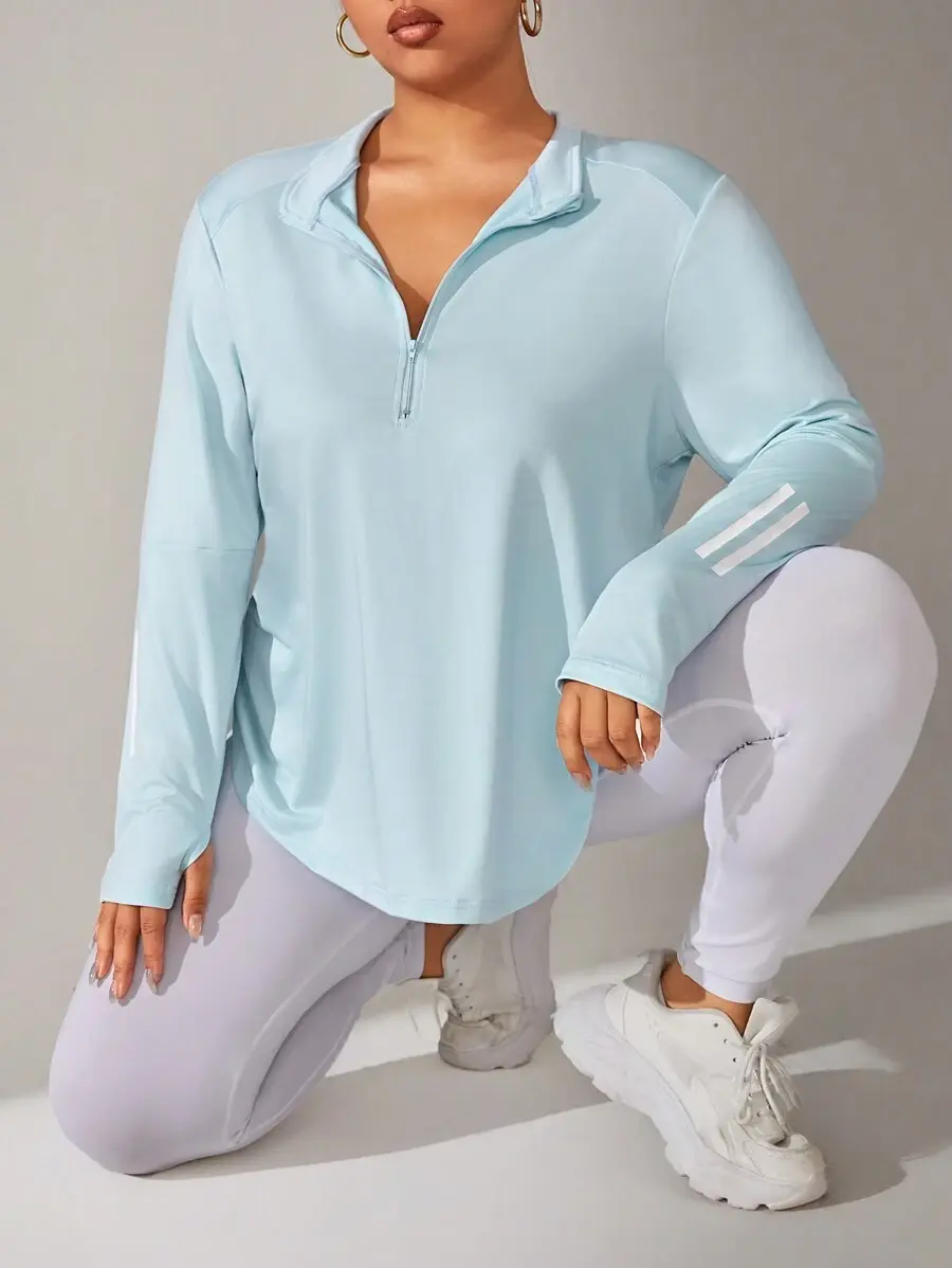 DORRIS Plus Size Solid Color Front Zipper Simple Long Sleeve Casual Zip Up Sweatshirt Fall