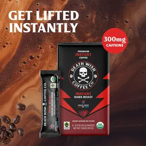 Death Wish Coffee, Dark Roast, Instant Coffee, 300mg Natural Caffeine, (8) Single Serve Packets Per Box