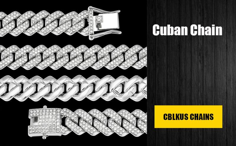 Cuban Link Chain for Men Women Iced Out Silver/Gold/Rose Gold Miami Cuban Necklace Bling Diamond Chain Hip Hop Jewelry punk accessory