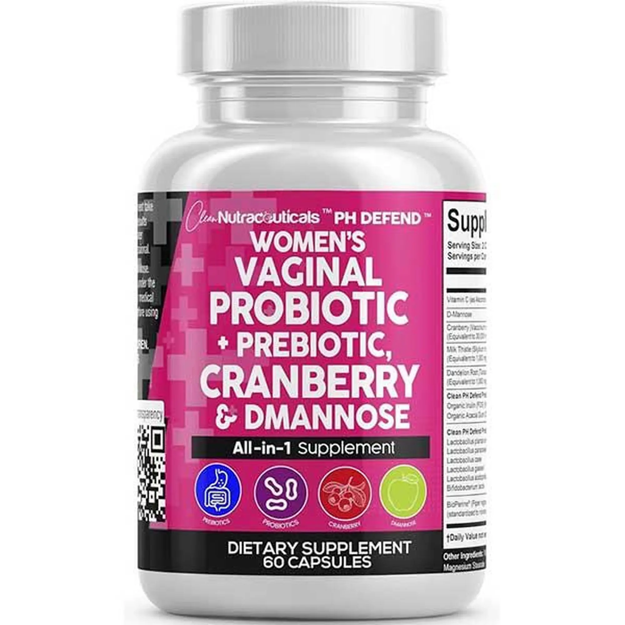 Clean Nutraceuticals Vaginal Probiotics For Women + Prebiotics, Cranberry, Dmannose & More for Women's Healthy Odor and Tract Support Capsules – PH Defend