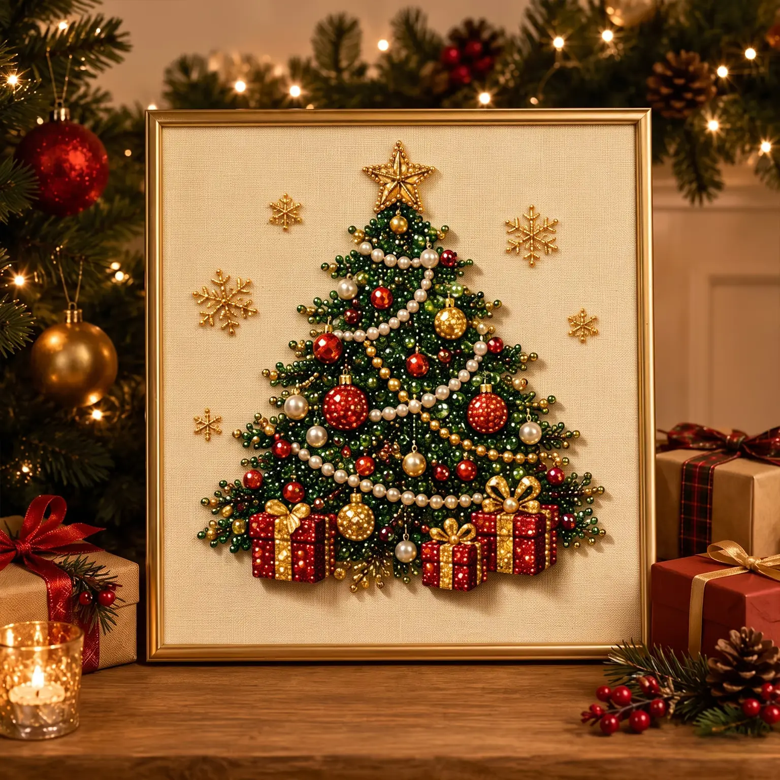 10"x10" Christmas Themed Pearl Art DIY Kit, Warm And Cute 3D Diamond Art Craft, DIY Home Decor Wall Art, DIY Seasonal Party Gift For Beginners