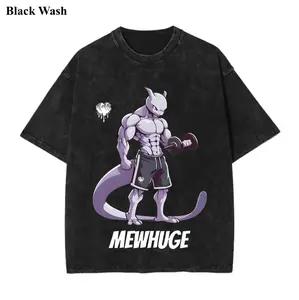 Vintage Mewhuge Wash Tee, Mewhuge Gym Graphic Tees, Pocket Monster T-Shirt, Unisex Anime Shirt, PKM Gift, Gym Workout Shirt, Menswear Womenswear Streetwear Top Fit Oversize