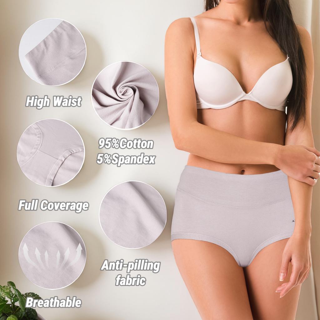 Women's High Waist Cotton Underwear in Muti-packs: 8pcs, 4pcs; - Hipster Style, Full Coverage Soft Ladies Briefs , Womenswear, Fit Breathable Everyday Cotton Underwear Solid Seamless Panties