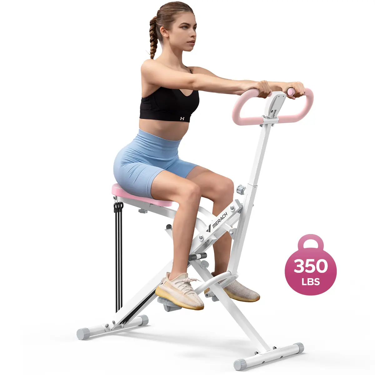 Merach 2-in-1 Squat Rowing Machine, Adjustable Resistance Glutes Leg Workout Equipment with LCD Monitor, 350LBS Capacity Home Gym Exercise for Women BackToSchool