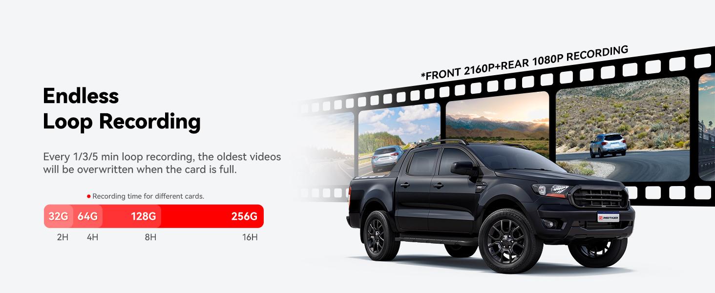 REDTIGER F7NP 4K Front Rear Dash Cam with Double-4 Fuses Free 32GB Card 3.16" IPS Screen Night Vision 170° Wide Angle WDR GPS DVR for Auto Vehicle Holiday Haul