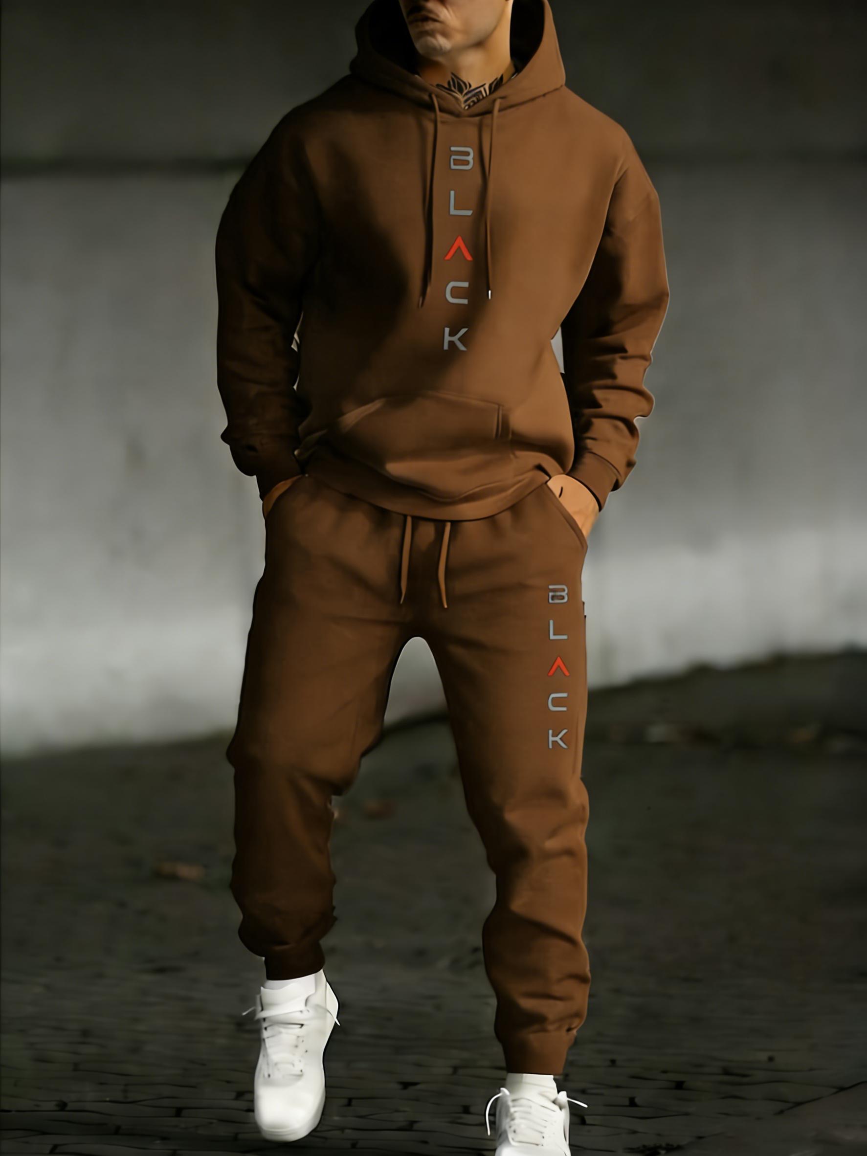 Men's Two-Piece Set “Black” Pattern Hoodie with Jogger Pants