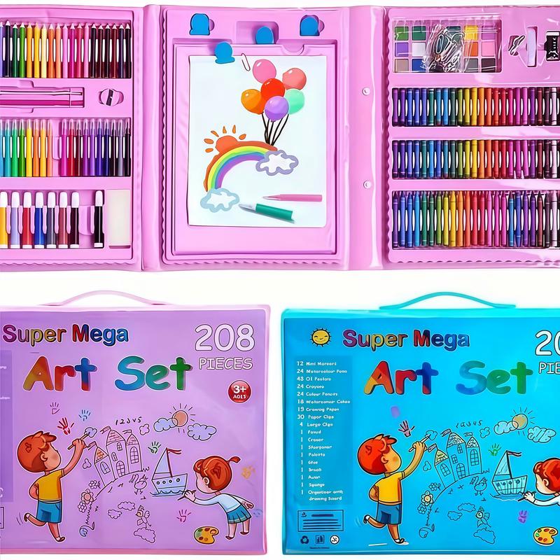 208-Piece Drawing Art Kit, Gifts for Kids Girls Boys Teens, Art Set Crafts Case with Double Sided Trifold Easel, Includes Sketch Pads, Crayons, Colored Pencils