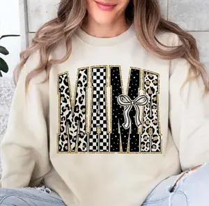 Retro Leopard Checkered Mama Coquette Bow Sweater, Mom Gifts, Mother's Day Shirt for Mamas