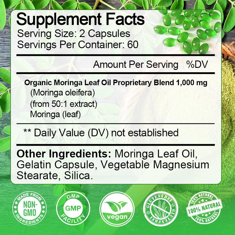 Moringa Softgel Supplement,50X Concentrated Extract,Vitamins,Antioxidants&Minerals,Supports Immunity,Metabolism,Heart,120 Softgels Healthcare Vitamin
