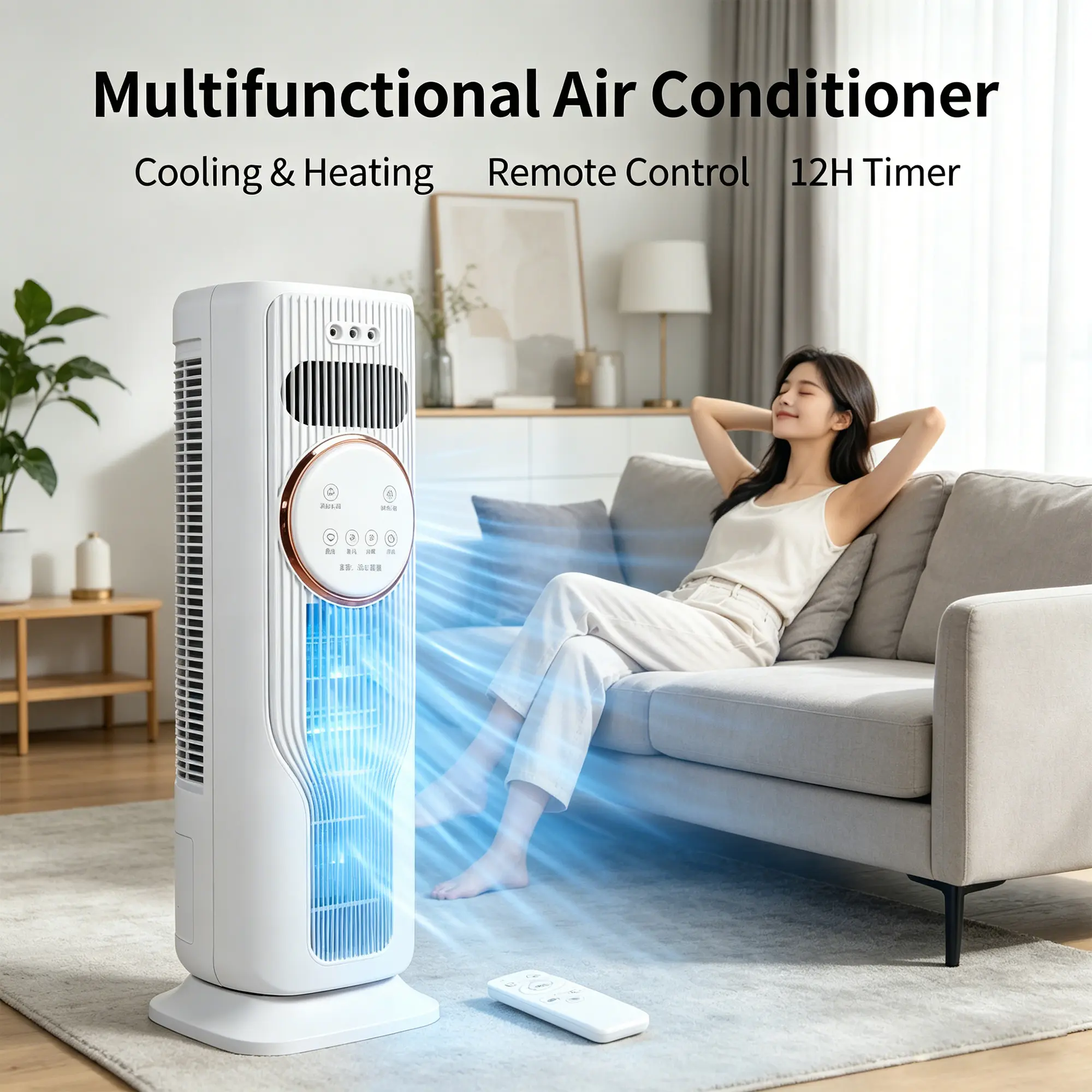2026 New Arrival 12000BTU Tall Tower Portable Air Conditioner - Ice Crystal Water & Ice Evaporative Cooler Fan, Ultra Quiet Fast Cooling Mobile AC, Remote Control, Smart 24H Digital Timer, Adjust Speeds, Energy Efficient Appliance for Bedroom, Home Office