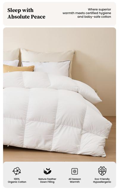 APSMILE Pure Cotton Feather Down Duvet Comforter Nature Duvet Insert All Season 100% Organic Cotton for Sweet Sleep