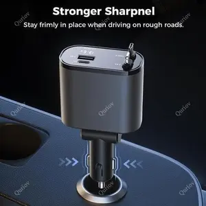 Quriov 4 in 1 Retractable Car Charger, USB C FastCharging Adapter[Max100W] with LightningCable&Dual Charge Port Compatible with iPhone15/14/13 Pro