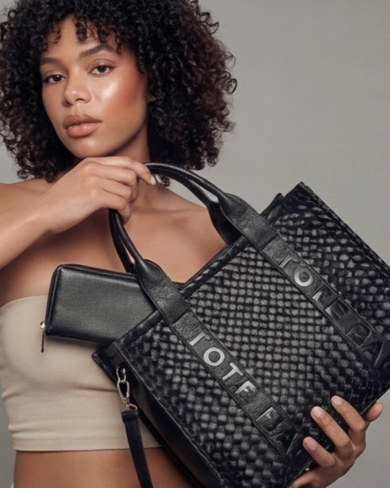 Woven Quilted Tote & Wallet Set - Stylish Square Women's Bag Combo, Spacious & Trendy for Daily Use Weave Style