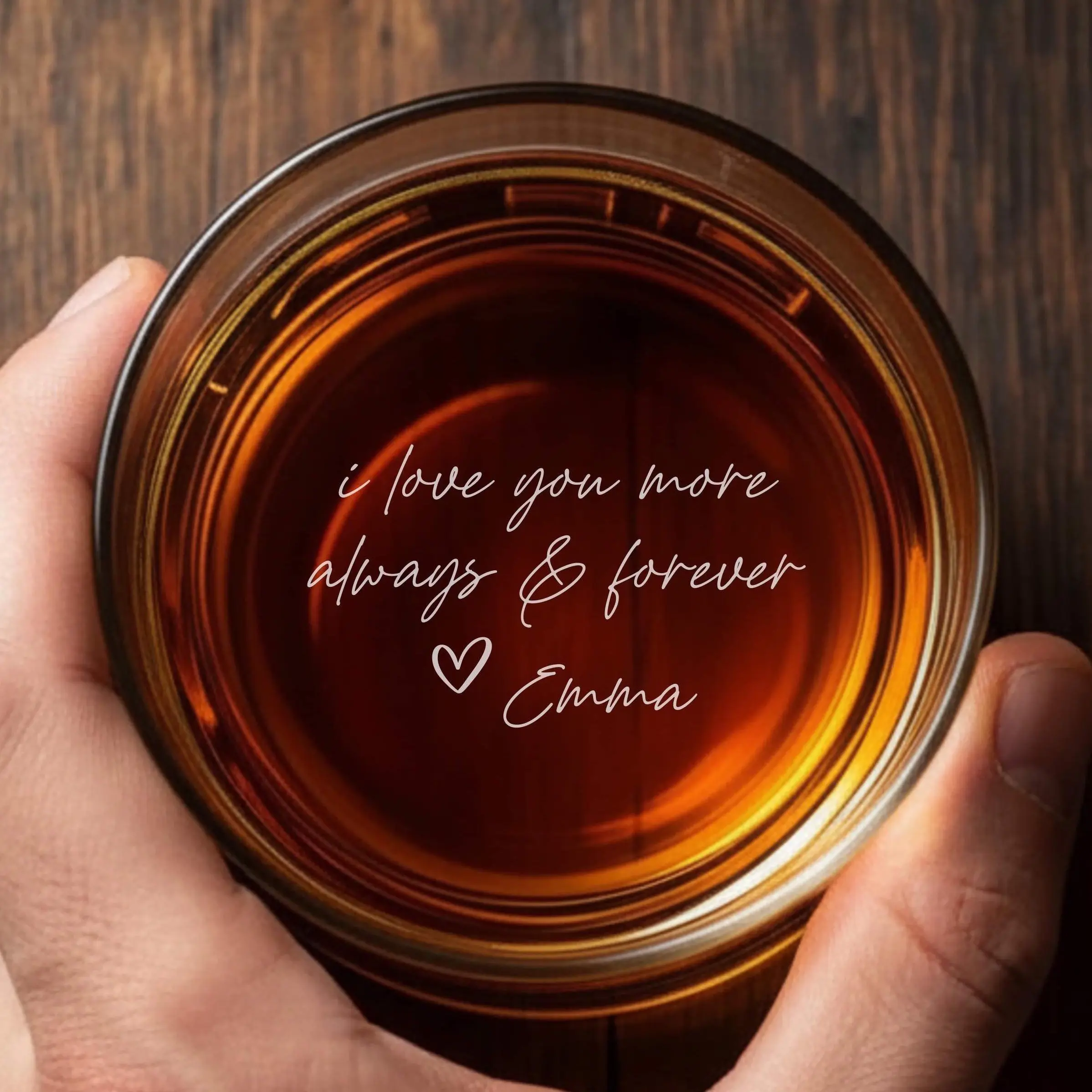 Engraved Whiskey Glass 'I Love You More' – Personalized Bottom Message with Name | Romantic Gift for Him