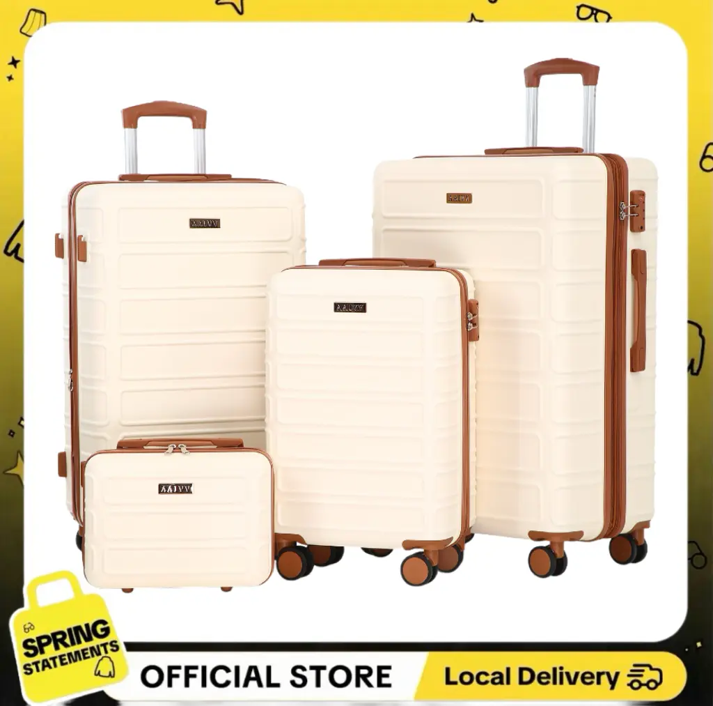 AAIVV 4PCS Hardside Expandable Luggage Set - Checked Bag with TSA Lock, Spinner Wheels, Dustproof Sturdy ABS Wheeled Design, Lightweight Father's Day Gift for Family Travel