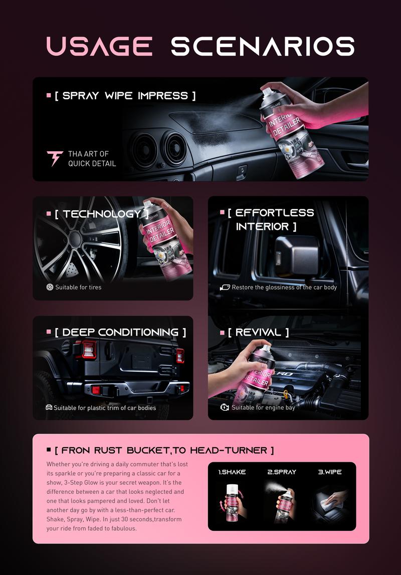 TEKARD Detailer - Ultimate Protection for Vinyl, Rubber, and Plastic Surfaces Car Interior Detailer and Protectant, waterless Spray Wax:Plastic, Rubber, Leather Cleaner for Car lnteriors&Exteriors、Quick Detailer、Automotive Care、Durable Protection Glossy
