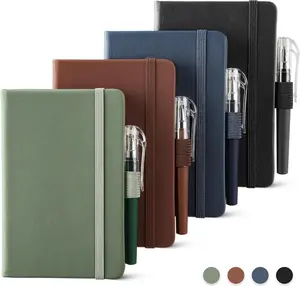 NETANY 4 Pack Small Notebook Pocket Notebook, A6 Mini Leather Hardcover Journal, 3.7" X 5.7", 416 Pages Note Pads, Black, Green, Brown, Blue