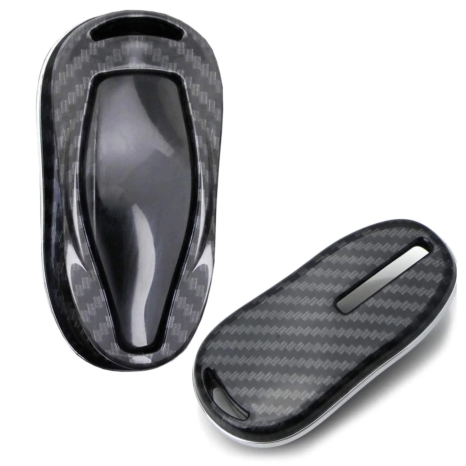 iJDMTOY Exact Fit Black Glossy Carbon Fiber Finish Key Fob Shell For Tesla Model 3, Model S Intelligent Smart Key