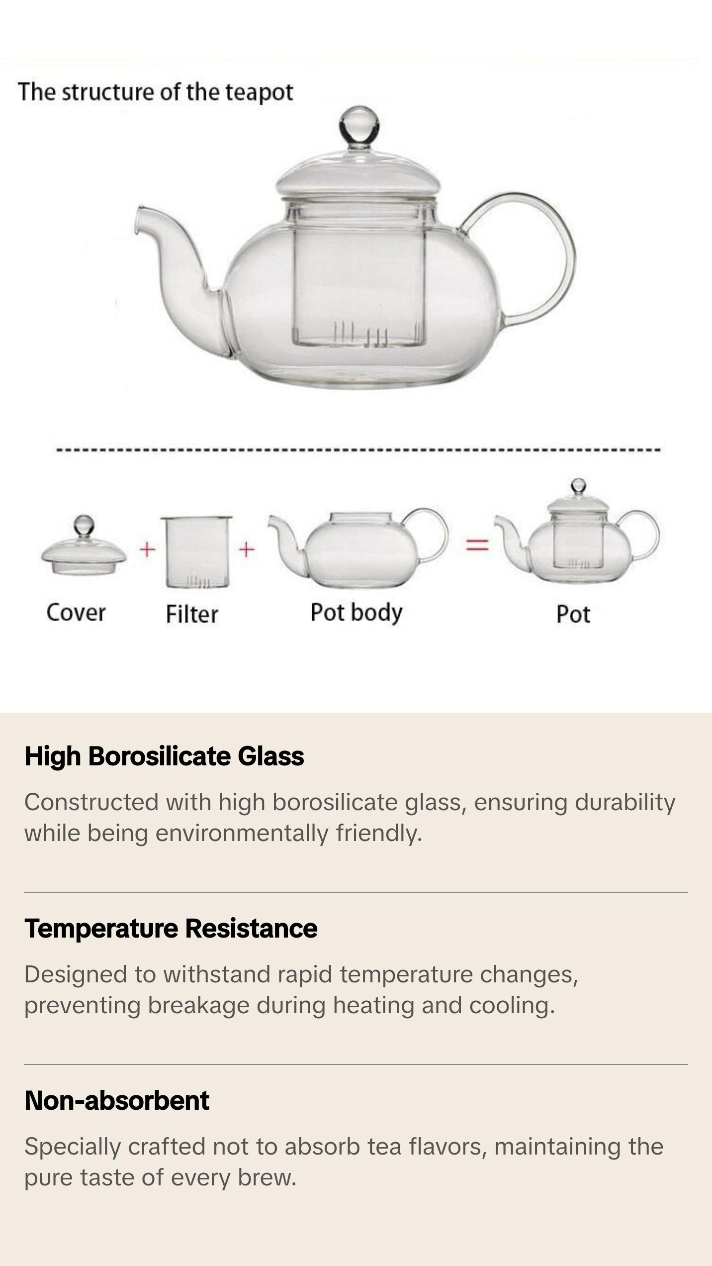 High quality Heat Resistant Glass Tea Pot with Infuser Borosilicate Fruit