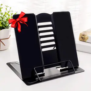 MSDADA 1PC Desk Book Stand Metal Reading Rest Book Holder Adjustable Cookbook Documents Holder Portable Sturdy Bookstands for Recipes Textbooks Tablet Music Books with Page Clips (Black) Master-Ed