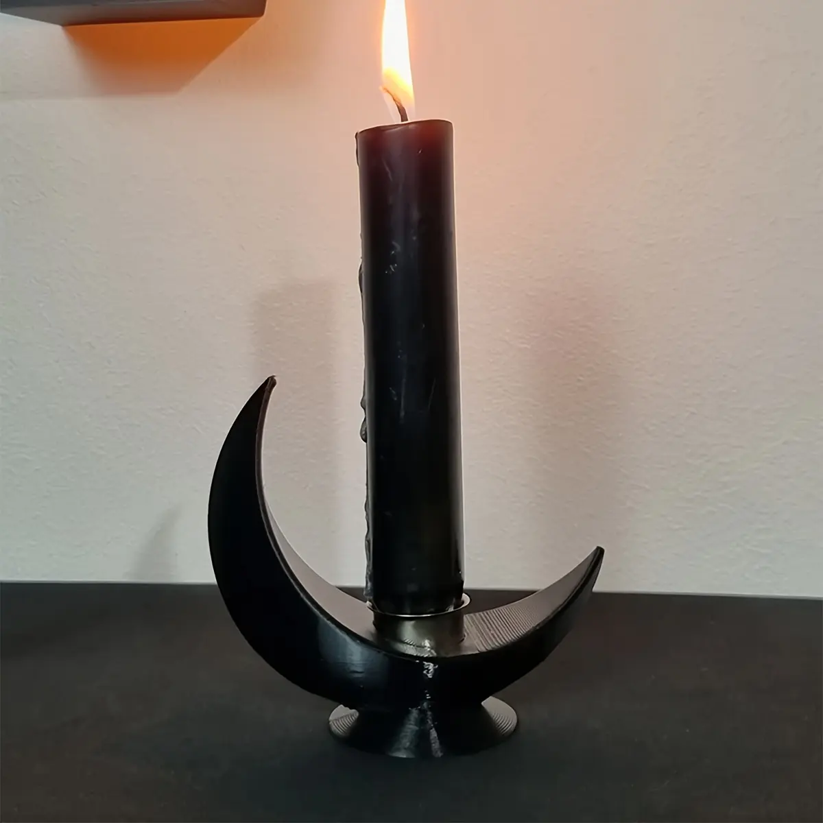 A Gothic Black Candlestick, Halloween Decorative Candle Holder, Home Decor Ornament, Candle Stand, Festive Decoration, Easter Candlestick, Unique Gift, Desktop Accessory, Moon Candlestick
