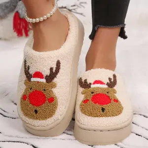 Women's Plush Lined Reindeer Slippers Non-Slip Cozy Winter Indoor Slides