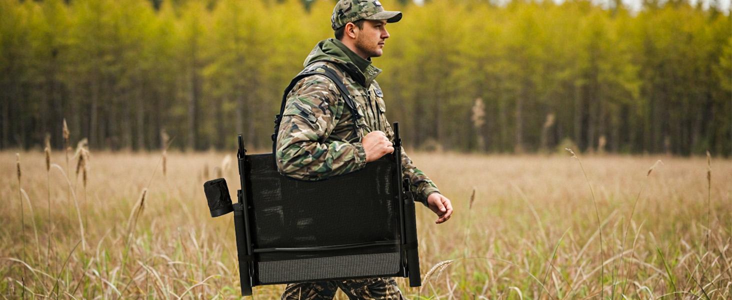 [Aecojoy Hunting Season] Hunting Chair with Detachable Cover, 360° Silent Swivel, Adjustable Height, Mesh Back, Folding Ground Seat, Armrests, Telescopic Legs, Duck Feet, 330 lb Capacity Magnetic Rangefinder Strap Carbon