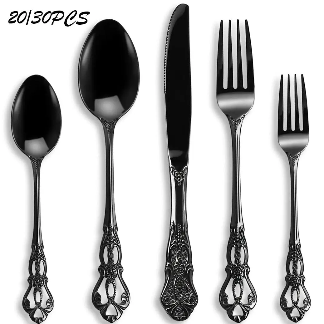 Vintage Utensils Set, 20/30pcs Stainless Steel Cutlery Tableware Set, Including Knife, Fork & Spoon, Exquisite Silverware for Home Kitchen Restaurant Hotel, Dinnerware Service Set, Dinner Sets