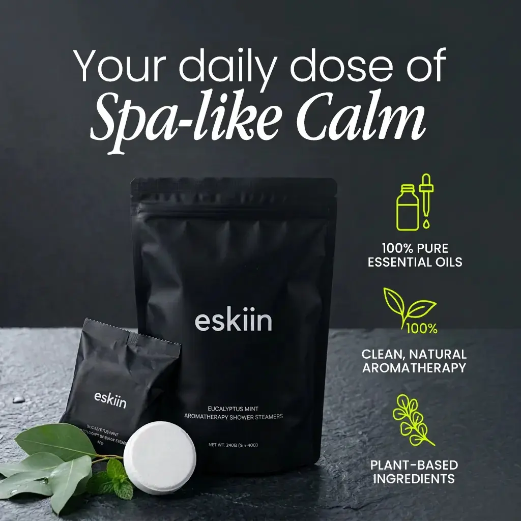 eskiin Aromatherapy Shower Steamers, Eucalyptus Mint Fragrance Daily Blend, Relaxing Spa Experience Bath & Body Care, 6-Pack in Resealable Storage Pouch, Stress Relief, Non Toxic, Scented