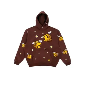 Handmade Brown Pixel Bee Hoodie - Unisex Oversized 3D Hoodie Menswear Stylish naughty shirts men Top Day Underwear Casual